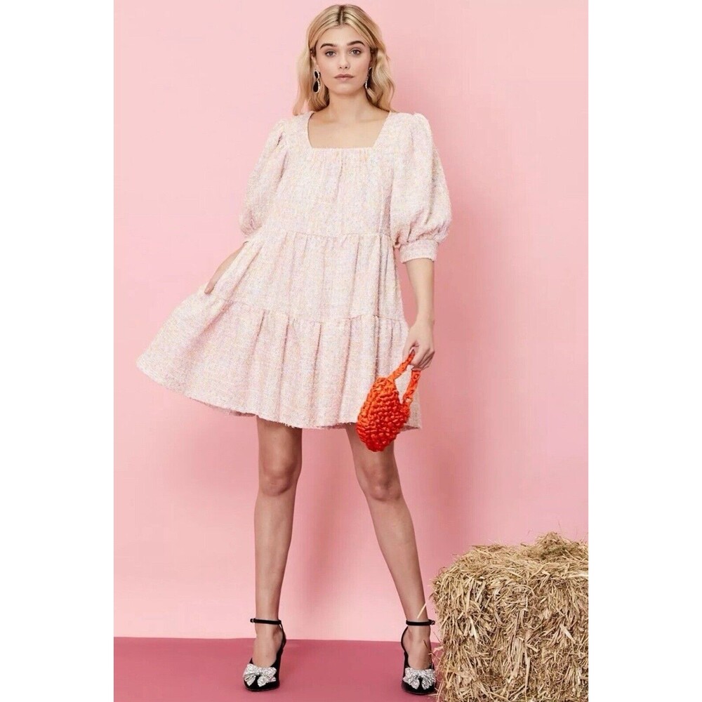 SISTER JANE Confetti Pastel Pink Tweed Mini Dress in Size S
